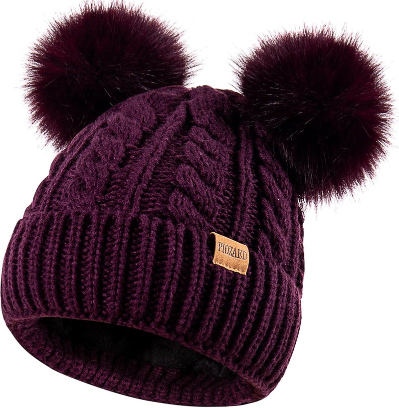PIOZAED Women's Winter Hat Soft Knit Beanie with Faux Fur Pom Hat with Warm Fleece Lining Skull Cap for Women - Image 1